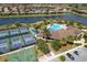 Aerial view of community amenities including tennis, pickleball, basketball, and a pool at 7315 River Hammock Dr # 206, Bradenton, FL 34212