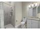 Clean bathroom with shower, toilet and vanity at 12029 Perennial Pl, Lakewood Ranch, FL 34211