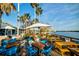 Waterfront patio with tables, chairs, and umbrellas, offering water views at 423 Bahia Beach Blvd, Ruskin, FL 33570