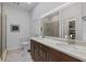Modern bathroom with double vanity, quartz countertop, and a large shower at 1444 Landings Cir # 72, Sarasota, FL 34231
