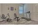 The exercise room has a treadmill, stationary bike, weight bench, and a grey and white carpet at 16307 29Th E Ct, Parrish, FL 34219