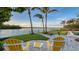 Inviting backyard featuring seating, a manicured lawn, and a picturesque view of the water at 400 N Washington Dr, Sarasota, FL 34236