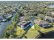 Aerial view showing home's backyard, pool, and location on a canal at 1060 Water Oak Ne Ct, St Petersburg, FL 33703