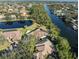 An aerial view showcasing a home's canal-front location and neighborhood at 1060 Water Oak Ne Ct, St Petersburg, FL 33703