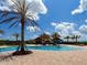 Community pool area with palm trees and lounge chairs under blue skies at 15326 Castle Park Ter, Lakewood Ranch, FL 34202