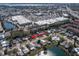 Aerial view of neighborhood, showing proximity to shopping centers and community pond at 2321 Terry Ln, Sarasota, FL 34231