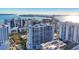 Aerial view of luxury high-rise condo buildings with incredible city and water views at 301 Quay Commons # 1411, Sarasota, FL 34236