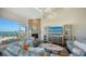 Relaxing living room with water views, fireplace and comfortable seating at 360 Gulf Of Mexico Dr # 332, Longboat Key, FL 34228