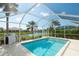 Beautiful screened-in pool with a clear view of the scenic backyard lake and landscaping at 6063 Benevento Dr, Sarasota, FL 34238