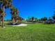 Community playground with picnic tables and play structures surrounded by lush green lawns and palm trees at 221 Lychee Rd, Nokomis, FL 34275