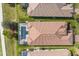 Aerial view showcasing a home with a screened-in pool and a tile roof at 3860 Santa Caterina Blvd, Bradenton, FL 34211