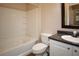 Clean bathroom features a tub-shower combo, toilet, and vanity with sink at 4802 51St W St # 613, Bradenton, FL 34210