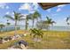 Backyard area with lush greenery, palm trees, and distant waterfront views perfect for relaxation and recreation at 2 Causeway Blvd # 206, Dunedin, FL 34698