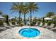 Inviting circular hot tub with clear blue water is surrounded by lounge chairs and lush tropical landscaping at 3023 Vittorio Ct, Lakewood Ranch, FL 34211