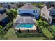 Aerial view of the backyard, featuring a screened in pool and lush greenery at 4617 Garden Arbor Way, Bradenton, FL 34203