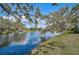 Scenic lake view features still blue water, blue sky and green grassy shore at 4969 Creekside Trl, Sarasota, FL 34243