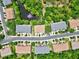 Aerial view of townhouses, community, and surrounding landscape at 7350 Black Walnut Way, Lakewood Ranch, FL 34202