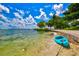 Tranquil beach view showcasing a kayak on the sand and calm turquoise waters at 2347 Sunnyside Pl, Sarasota, FL 34239