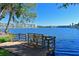 Beautiful lake view from community pier with benches, calm water, and buildings in the distance at 3656 Lake Bayshore Dr # 319 Bldg K, Bradenton, FL 34205