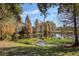 Scenic pond view featuring grassy shoreline and mature trees with autumn foliage, creating a serene and natural setting at 4307 70Th E Ave, Ellenton, FL 34222