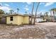 Large backyard with tropical plants and yellow house at 5107 Saint Albans Ave, Sarasota, FL 34242