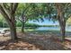 Picturesque lakeside park view with mature trees and a park bench, ideal for relaxation at 12514 Goldenrod Ave, Bradenton, FL 34212