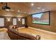 Luxurious home theater with a large screen, comfortable seating, and ambient lighting at 13315 Palmers Creek Ter, Lakewood Ranch, FL 34202