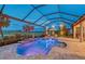 Stunning pool area featuring a covered lanai and scenic golf course views at 15115 Montello Way, Lakewood Ranch, FL 34211