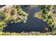 Scenic aerial view of a serene pond surrounded by lush greenery, providing a tranquil and private setting at 265 Beaver Ct, Venice, FL 34292
