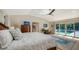 Spacious main bedroom with pool views, featuring a ceiling fan, walk-in closet, and access to the pool area at 1735 Flower Dr, Sarasota, FL 34239