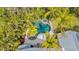 Aerial view of a private pool and spa surrounded by lush tropical landscaping at 1919 Irving St, Sarasota, FL 34236