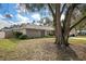 Single-story home with maintained front yard and mature tree providing shade at 4411 Violet Ave, Sarasota, FL 34233