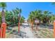 Scenic beach path lined with lush palm trees, leading to tranquil shores at 6500 Sunset Way # 311, St Pete Beach, FL 33706