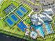 Overhead view of community amenities including sports courts, swimming pools, clubhouse, and ample parking at 15607 White Linen Dr, Lakewood Ranch, FL 34211