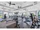 Community gym featuring various machines and equipment, windows, and ceiling fans at 15607 White Linen Dr, Lakewood Ranch, FL 34211
