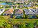 An aerial view displays three properties, showcasing screened in pools, landscaping, and lake view at 17522 Northwood Pl, Bradenton, FL 34202