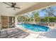 Screened-in pool area featuring a sparkling pool, outdoor ceiling fan, and a relaxing atmosphere at 4410 Murfield E Dr, Bradenton, FL 34203