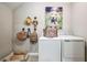 Practical laundry room with modern appliances, storage, and unique decor at 8513 Golden Dawn Ct, Sarasota, FL 34241