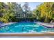 Community swimming pool surrounded by mature trees and lounge chairs at 1617 Brookhouse Dr # 255, Sarasota, FL 34231