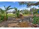 Scenic backyard view with tropical plants, bench, and beautiful home at 19610 66Th E Ave, Bradenton, FL 34211