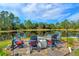 Charming backyard with comfortable seating surrounding a pond at 19610 66Th E Ave, Bradenton, FL 34211