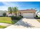 Charming single-story home showcasing a red tile roof, palm trees, and a well-maintained front yard at 5080 Kilty E Ct, Bradenton, FL 34203