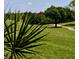 Scenic view of the lush green golf course with trees and red flag at 6713 Stone River Rd # 206, Bradenton, FL 34203