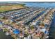 Incredible aerial view of canal-front residences featuring private boat docks and waterfront living at 4119 Royal Palm Dr, Bradenton, FL 34210