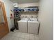 Laundry area with washer, dryer, water heater, and a convenient storage shelf at 4197 66Th Street W Cir, Bradenton, FL 34209