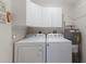 Functional laundry room featuring modern appliances, storage cabinets, and utility connections at 8414 Wethersfield Run # 102, Lakewood Ranch, FL 34202