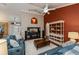 Bright living room with vaulted ceilings, wood floors, and stylish furniture at 2002 Palm View Rd, Sarasota, FL 34240