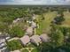 Scenic aerial view of the community on a golf course surrounded by mature trees and a pond at 3523 Longmeadow # 12, Sarasota, FL 34235