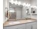 Modern bathroom featuring double sinks, ample lighting, and a spacious shower at 2877 Sultan Ct, North Port, FL 34286