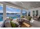 Inviting outdoor living space with comfortable seating overlooking the pool and waterfront at 624 N Point Dr, Holmes Beach, FL 34217